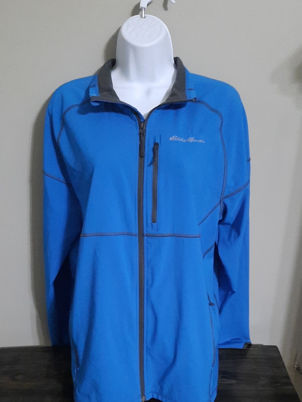 Eddie Bauer Blue Softshell Jacket with Gray Trim